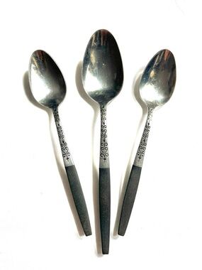 3pc Interpur INR2 Heart MCM Japan Stainless Spoon Lot Composite Faux Wood Handle